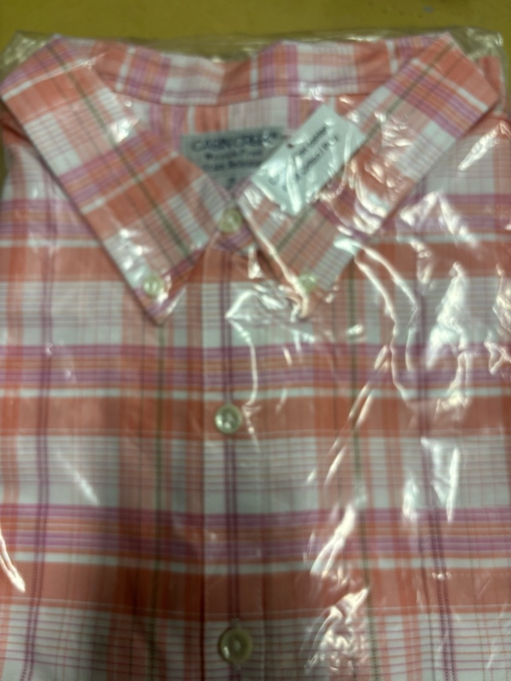 Cabin Creek Coral, Pink and White Plaid Button-Down Shirt
